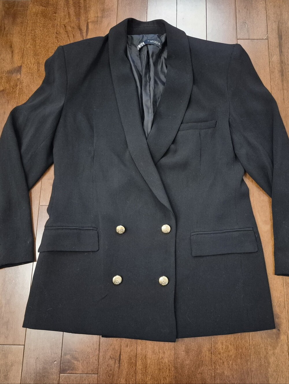 Zara women's black double breasted blazer in size medium